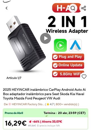 HEYINCAR 2 EN 1 INALÁMBRICO CARPLAY