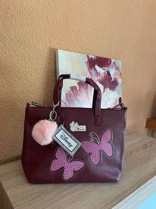 Bolso de mano o totte bag Minnie Mouse granate