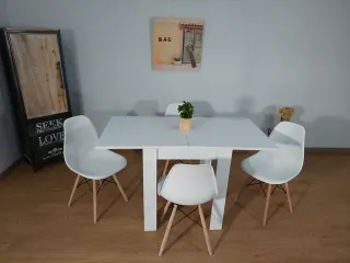 mesa extensible blanco + 4 sillas comedor,cocina