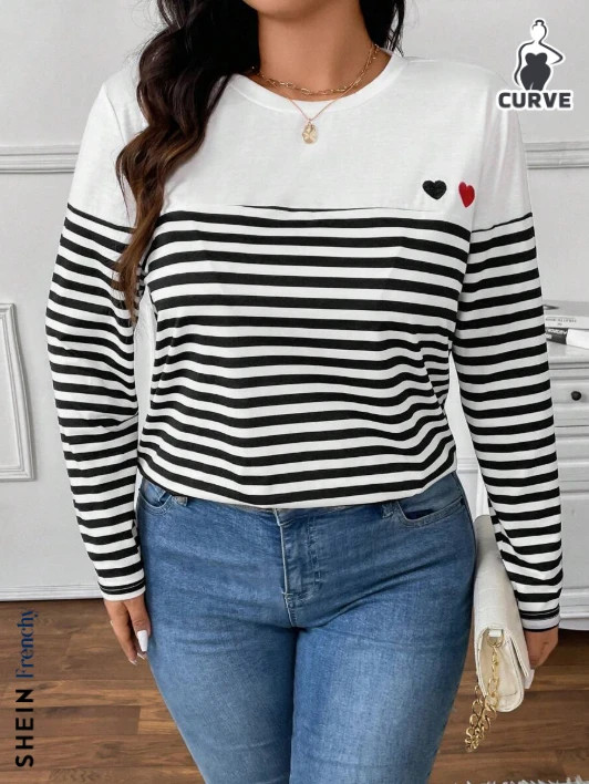 Camiseta de manga larga con parches a rayas