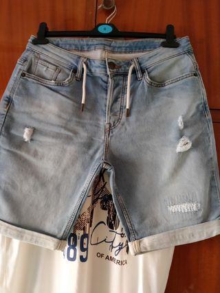 Pantalones vaqueros cortos -camiseta de hombre