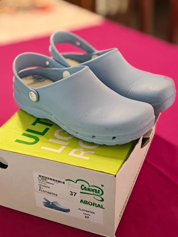 Zuecos de trabajo celestes