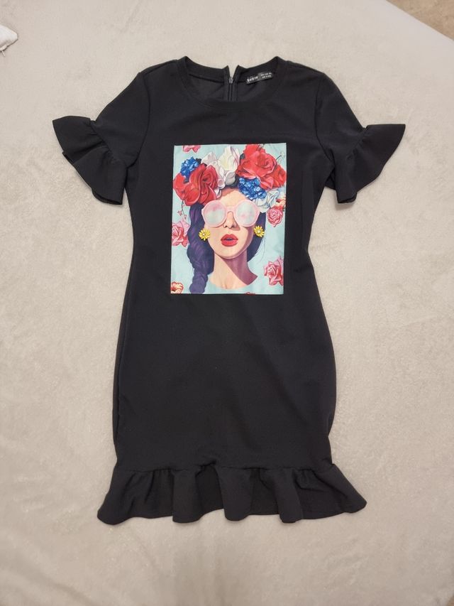 Vestido negro volantes S