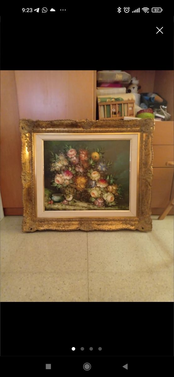 Cuadro bodegon flores antiguo marco decorativo