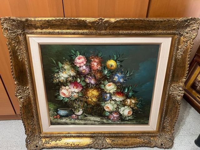 Cuadro bodegon flores antiguo marco decorativo