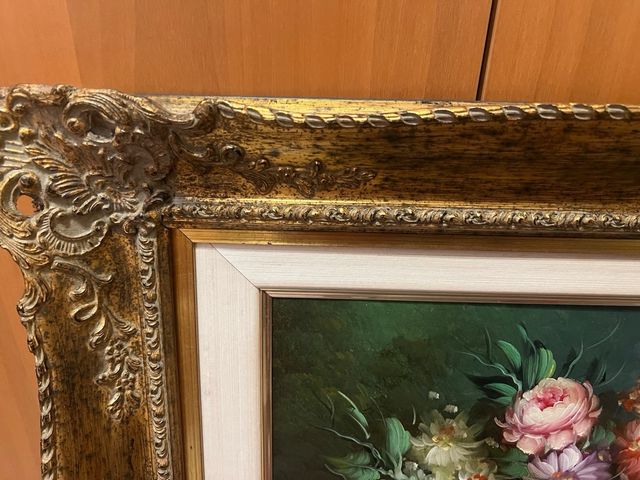 Cuadro bodegon flores antiguo marco decorativo