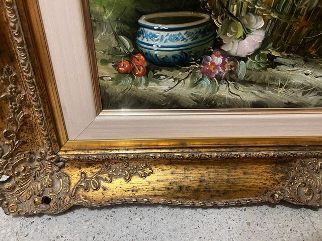 Cuadro bodegon flores antiguo marco decorativo