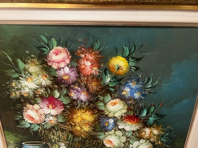 Cuadro bodegon flores antiguo marco decorativo