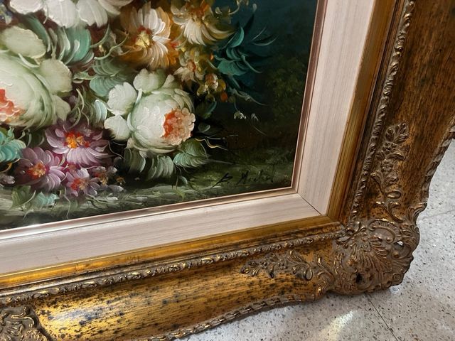 Cuadro bodegon flores antiguo marco decorativo