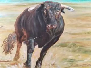 Cuadro pintura al óleo "toro bravo español"