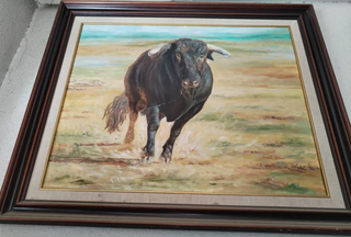 Cuadro pintura al óleo "toro bravo español"