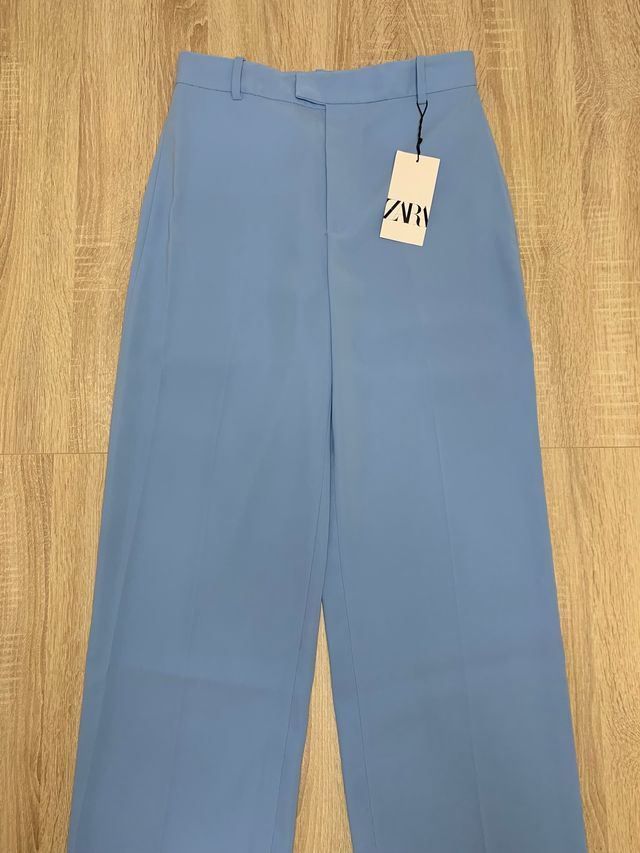 Pantalon Zara recto wide fit azul (T. M)