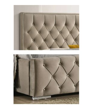 Nueva Cama modelo capitone en terciopelo beige