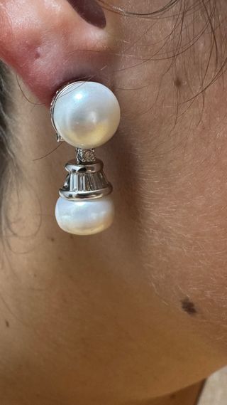 Pendientes de oro blanco con diamantes y perlas