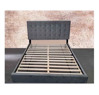 Cama matrimonial en terciopelo gris