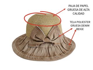 Sombrero mujer Gorro paja plegable ajustable Beige