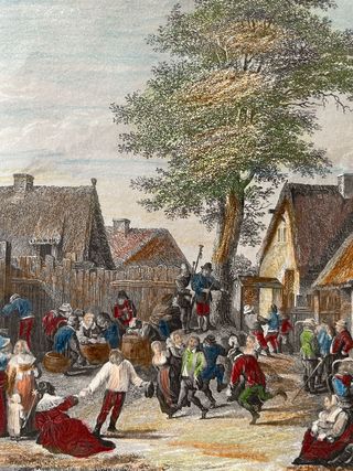 Antica Stampa The Rustic Festival A.H.Payne 1850ca