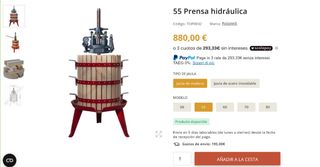 Prensa de vino hidráulica tamaño 55