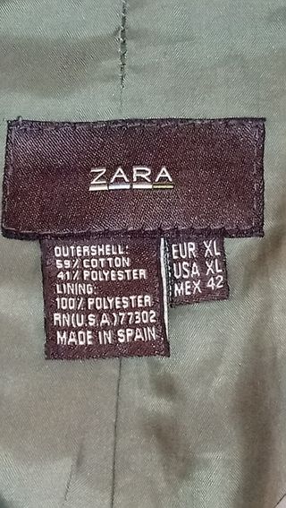 CHAQUETA LARGA COLOR VERDE OLIVA ZARA TALLA "XL"
