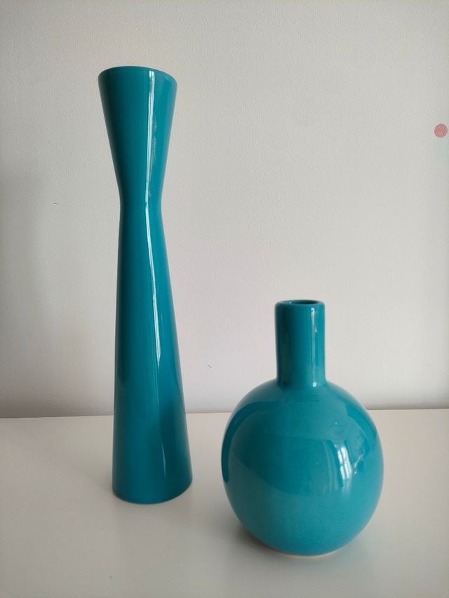 Juego de jarrones decorativos turquesa