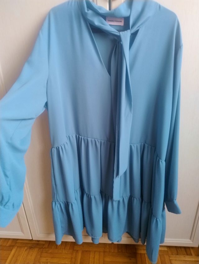 Abito a balze azzurro nuovo S.Ferrone