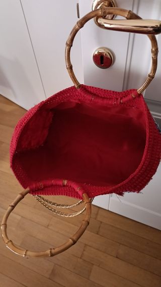 Borsa in jeans e cotone fatta a mano all'uncinetto