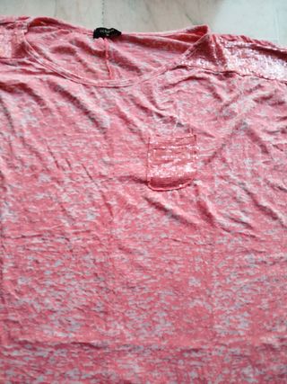 Camiseta de mujer manga corta rosa claro, talla XL