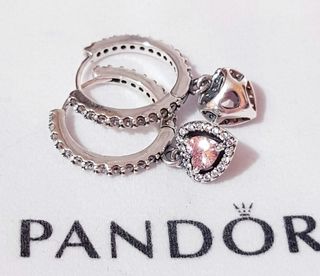Pendientes aro corazón rosa colgante