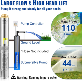 Pompa d'Acqua Sommergibile 370W Flusso 110L/min pe