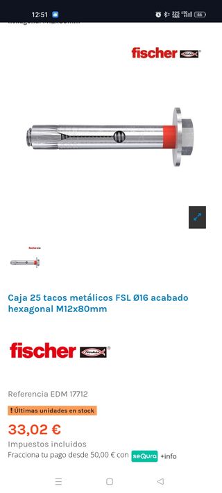 Taco metálico fischer M12