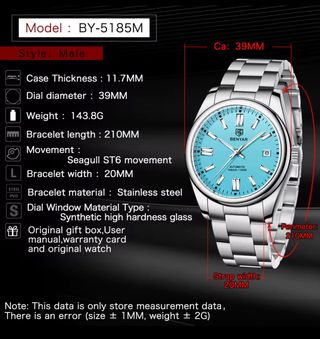 🟢BENYAR-reloj de pulsera AUTOMATICO mecánico 