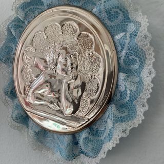 Quadretto angelo custode in argento vintage