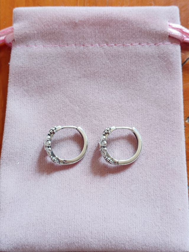 Pendientes aro margaritas plata