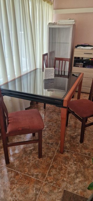 Mesa de comedor cristal y madera extensible