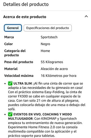 Cinta de correr ultrafina plegable SPORTECH FX300
