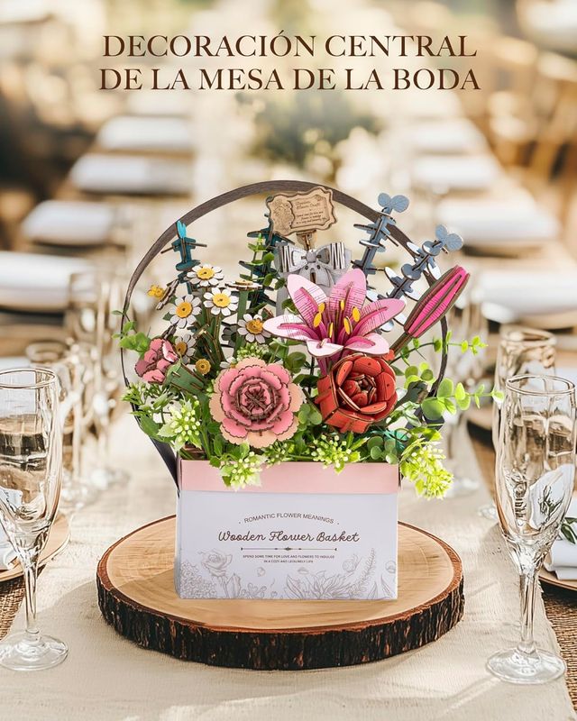 Puzzle 3D de flores de madera con canasta