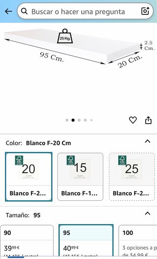Un estante pared flotante 95x21 balda