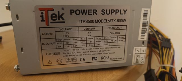 ALIMENTATORE per Case PC ITEK ATX 500W 20+4PIN
