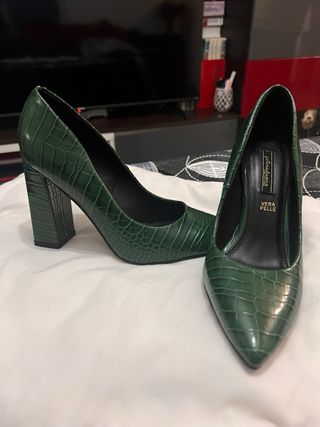 Zapato tacon alto piel genuina verdes