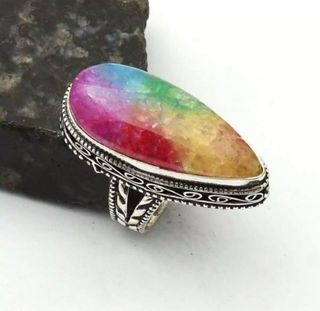 Precioso anillo de cuarzo solar baño plata