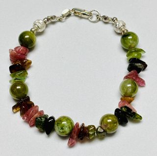 Pulsera de turmalina verde y rosa en plata ley 925