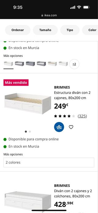 Cama divan ikea con los dos colchones de 80 x200