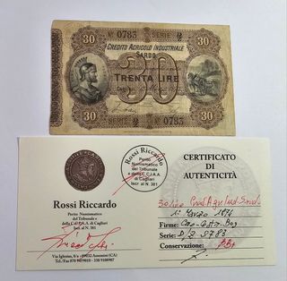 30 Lire Credito Agr.Ind.Sardo 1874