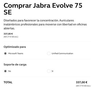 Cascos Jabra Evolve 75 SE a estrenar