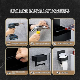 Soporte de papel higiénico negro con estante