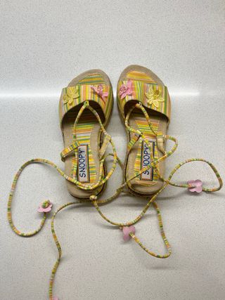 Sandali bambina rosa gialli colorati a righe con fiori Snoopy