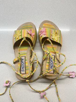Sandali bambina rosa gialli colorati a righe con fiori Snoopy