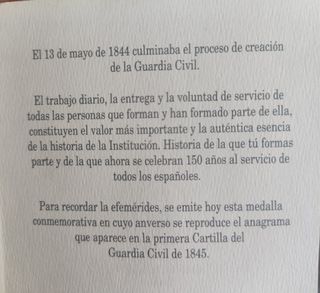 MEDALLON 150 ANIVERSARIO GUARDIA CIVIL.