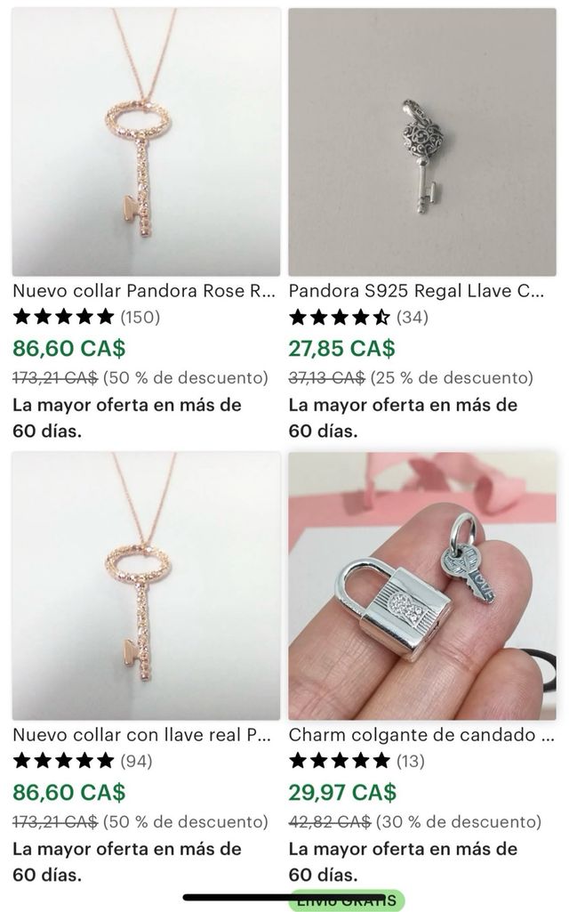 Collana Pandora con ciondolo in oro rosa con chiave