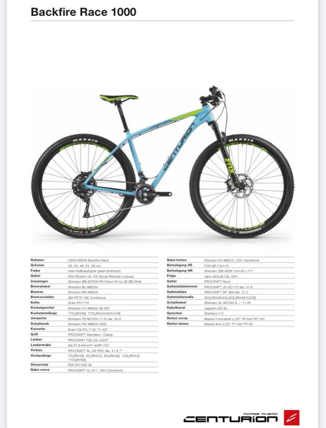 Bicicleta de montaña MTB Centurion Backfire Race 1000